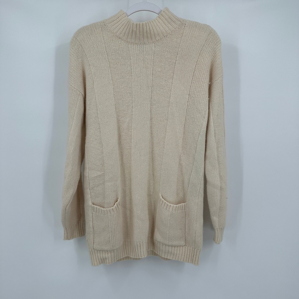 Womens Old Money Lambswool Sweater Size M Quiet Luxury Soft Girl Neutral Vintage